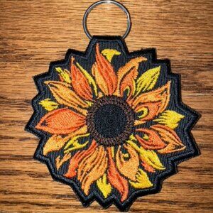 Embroidered 2-sided lush colored sunflower keychain (both sides are embroidered)